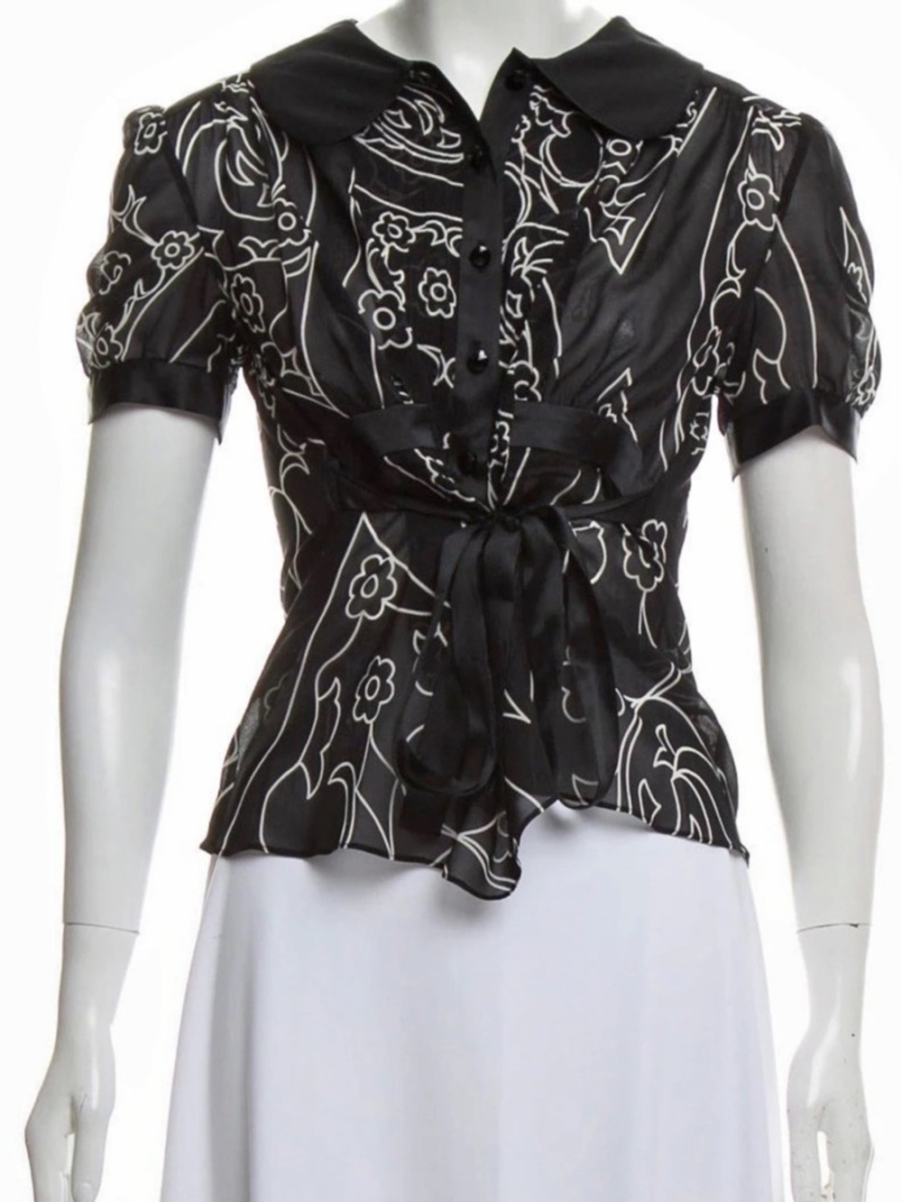Emilio Pucci Black & White Silk Floral Sz IT 40